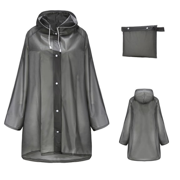 DRAFIDEEP Portable Black Adult Raincoat with Hood Waterproof EVA for Outdoor Activities and Travel, One Size Fits Most