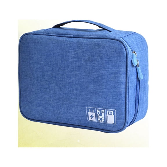 DRAFIDEEP Portable Multi-Layer Cable Storage Bag Polyester Sky-Blue For Digital Devices 1Pack 9.6x7.3in