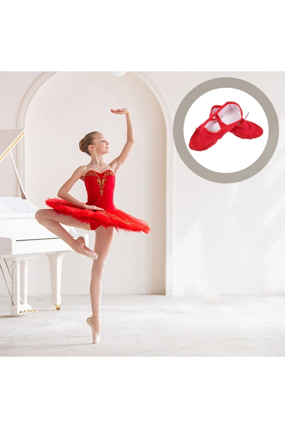 Red PU Ballet Shoes for Dance with Elastic Band and AntiSlip Sole Perfect for Various Dance Styles Size 35