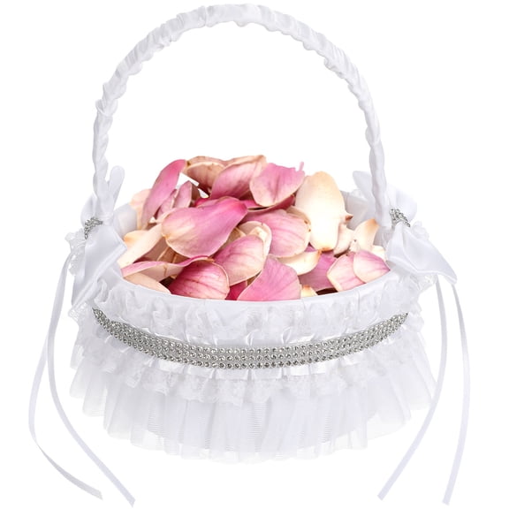 DRAFIDEEP Romantic Handheld Elegant Wedding Decor Basket White Rhinestone 1Set