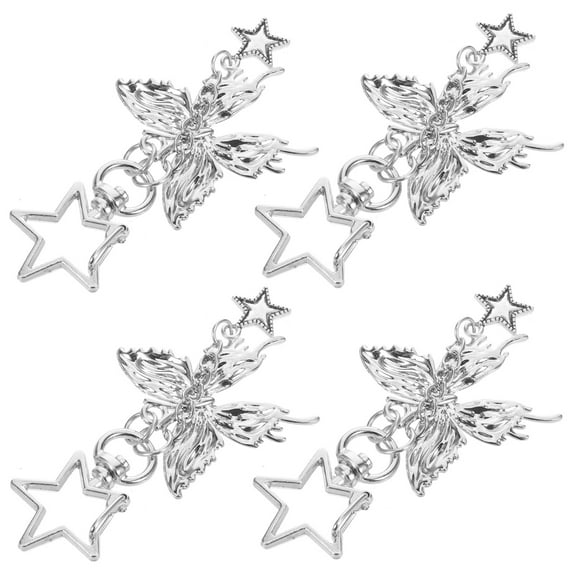 OUNONA 4Pcs Cute Keyring Set Plated Butterfly Star Pendant Charm for Wallet Or Backpack