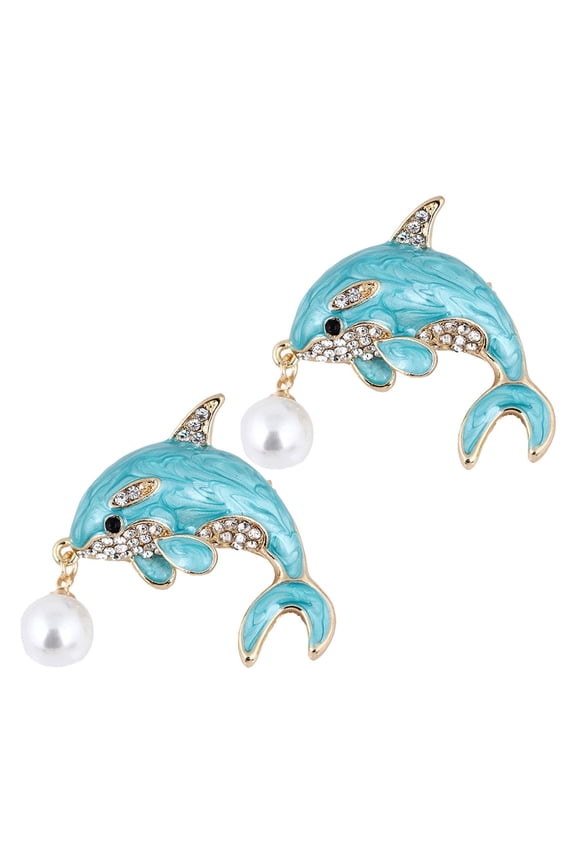 Skyblue Dolphin Brooch Pin for Women's Elegant Alloy Jewelry Versatile Accessory with Pendant