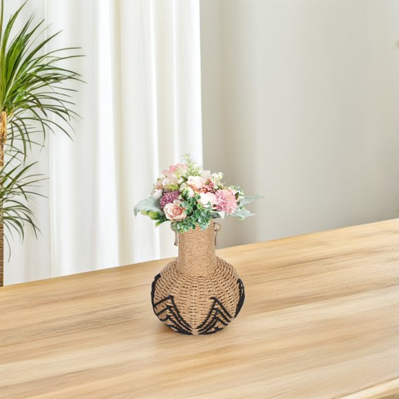 OUNONA Rustic Handwoven Vase Black Paper Rope Farmhouse Style Flower Basket