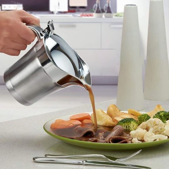 DRAFIDEEP Stainless Steel Gravy Container with Lid Thermal Insulation Sauce Dispenser for Home Use Silver 1Pc
