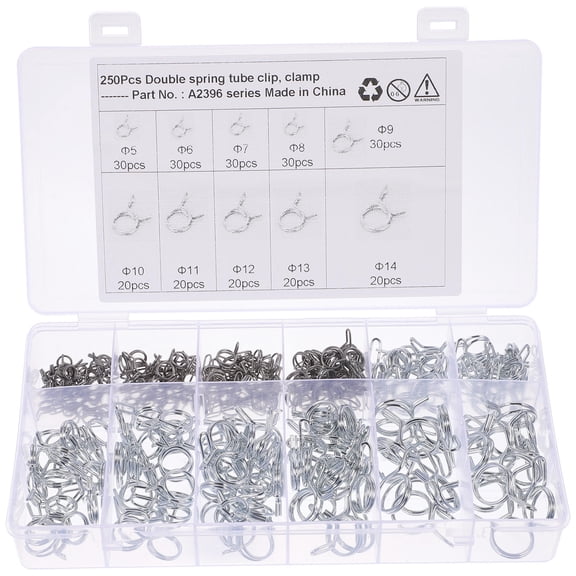 DRAFIDEEP 250Pcs Double Wire Spring Hose Clamps Steel Tube Clips for Garage Boat Motorcycle