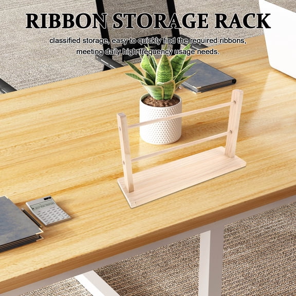 DRAFIDEEP Sturdy Wooden Ribbon Holder Stand for Craft Ribbon Storage and Embroidery Thread Organization
