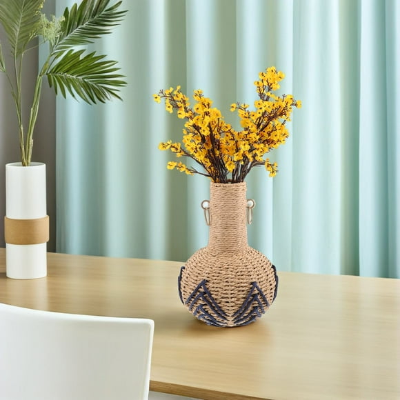 OUNONA Blue Paper Rope Woven Vase Handmade Decorative for Table Centerpiece