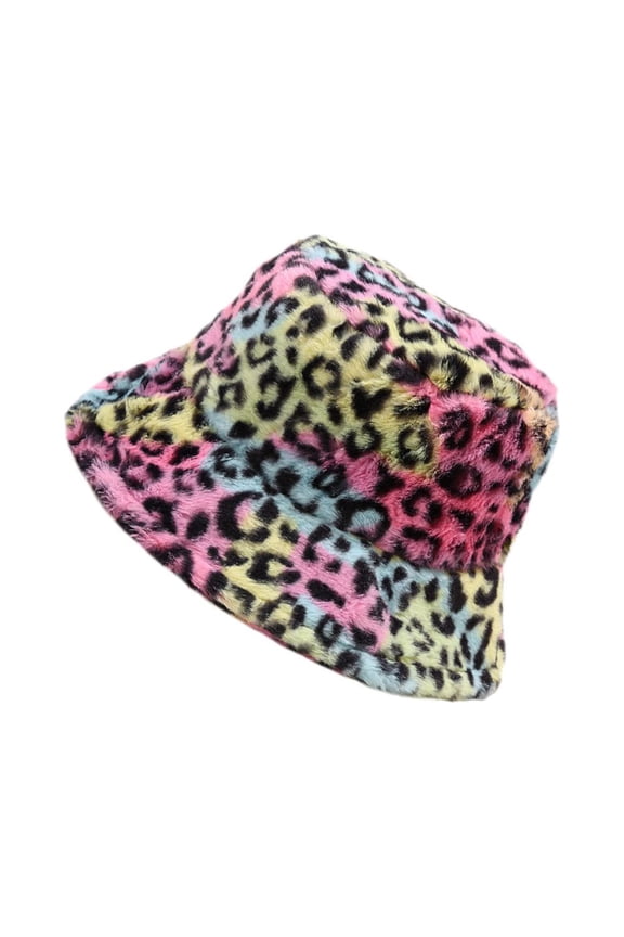 Fishing Bucket Hat Multi Colored Leopard Print Plush 1Pc 11.4X11.4X6.7In