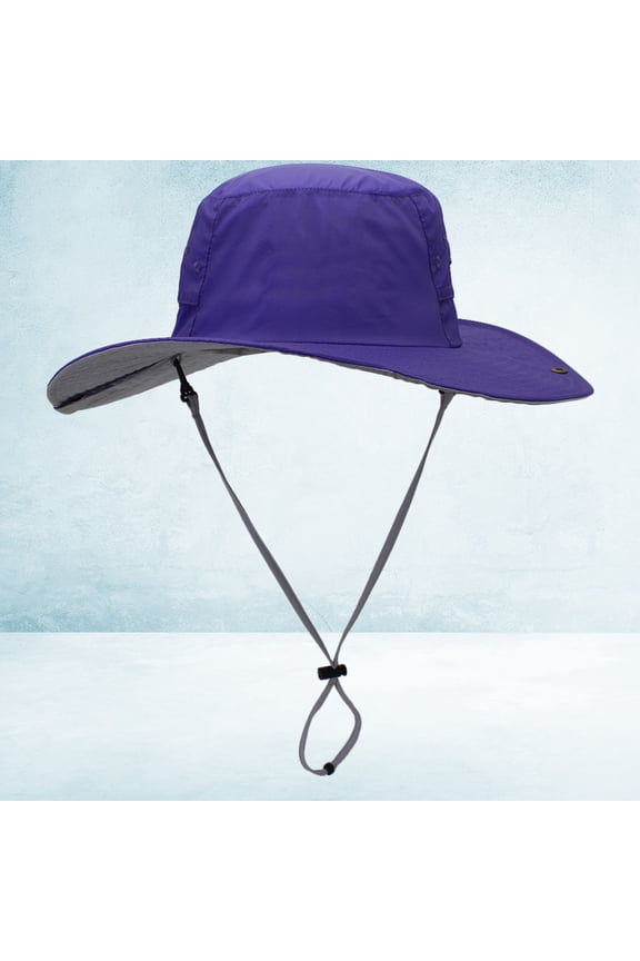 Unisex UV Protection Purple Sun Hat with Lanyard Lightweight Breathable Adjustable Size for Summer Outdoor Activities