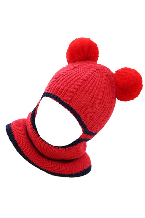 Warm Wool Knitted Hat for Children in Cold Weather Made of Woolen Yarn Red Color One Size Fits Most