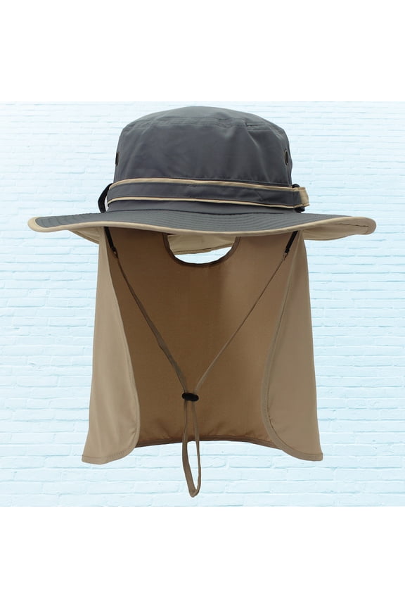 Water Resistant Sun Protection Bucket Hat with Wide Brim Neck Flap in Dark Grey