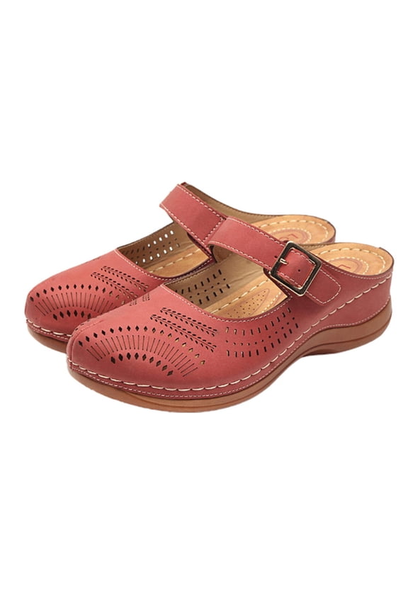 Watermelon Red Vintage Wedge Sandals for Women's PU Casual Heel Slipper Comfortable Footwear Size 39 EU38.5 US7.5 UK5