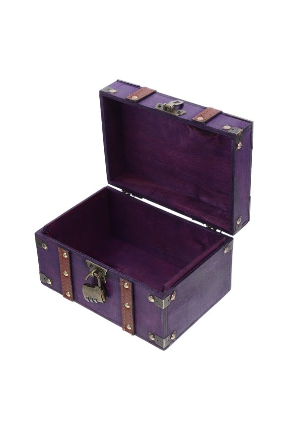Wooden Jewelry Display Case Purple with Vintage Lock for Elegant Storage and Home Use