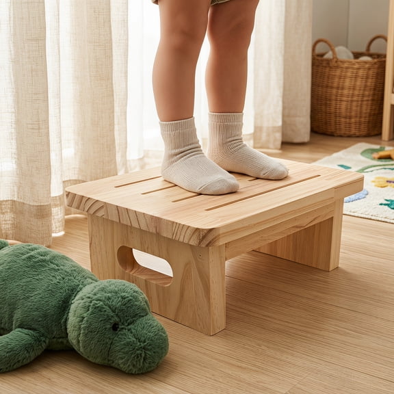 DRAFIDEEP Wooden Step Stool for Bathroom and Bedroom, Beige Rectangular