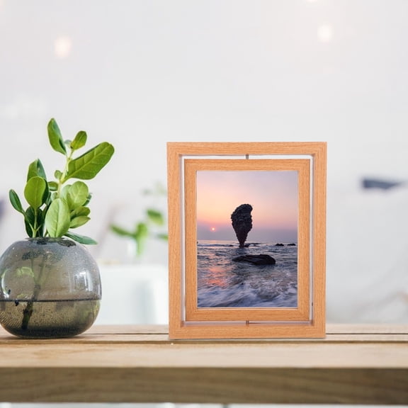DRAFIDEEP Rotating Floating Photo Frame Double-Sided Wood Display for Adults, Multi-Purpose Picture Holder, 1 Piece