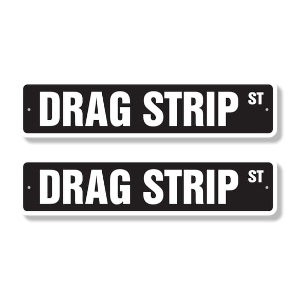 DRAG STRIP Classic Street Sign (2 Pack) race track cars muscle fast| Indoor/Outdoor | 4" X 18" Plastic Address Sign