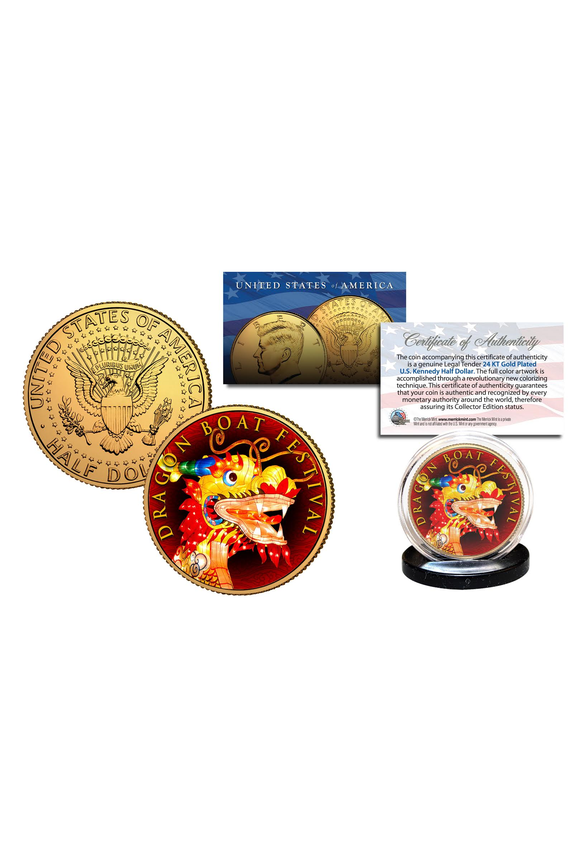 DRAGON BOAT CHINA FESTIVAL Duanwu Festival 24K Gold Plated JFK Half Dollar Coin