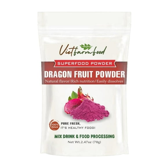 DRAGON FRUIT POWDER 2.47 oz (70g) VIETFARMFOOD: Pure freeze-dried fruit powder, made from real fruit with no added sugar - Perfect for daily nutrition to keep your body full of vitality.