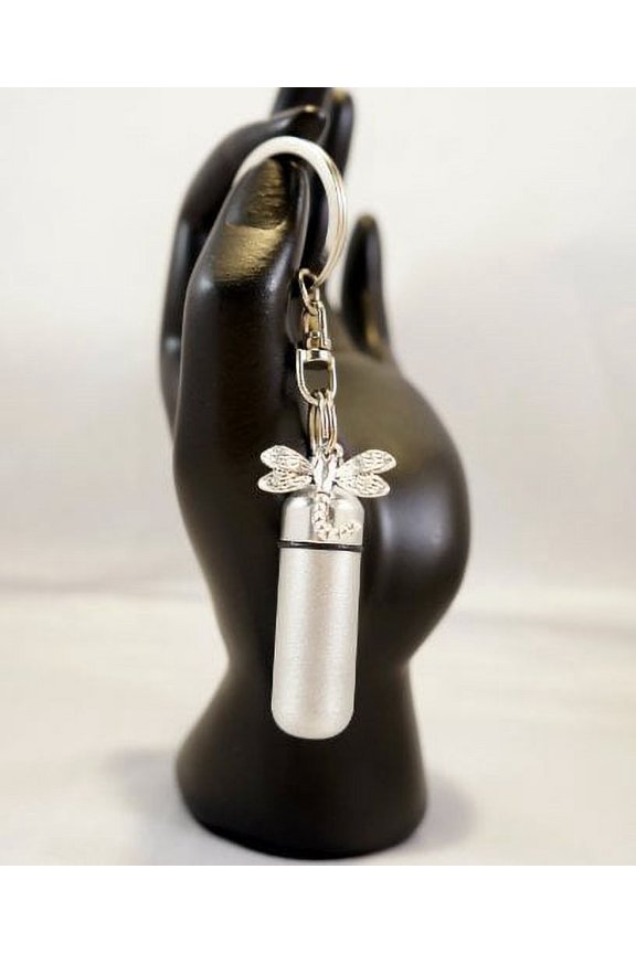 DRAGONFLY Anointing Oil Keepsake with Engraved HEART - on Swivel Stainless Steel Keychain