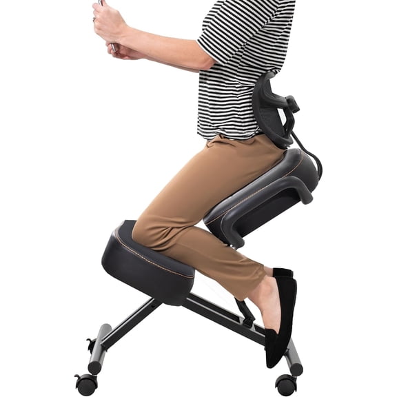 DRAGONN by VIVO Black Ergonomic Kneeling Chair, Back Support, DN-CH-K02B | Adjustable Stool for Home & Office, Improve Posture with Angled Seat, Thick Comfortable Moulded Foam Cushions