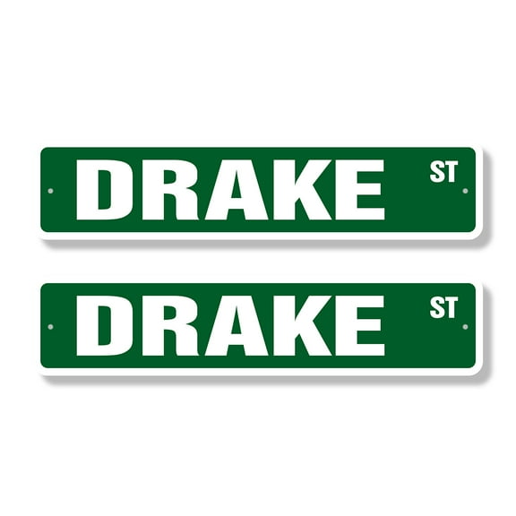 DRAKE Classic Street Sign (2 Pack) Childrens Name Room Sign Road Sign | 4" X 18" Plastic Address Sign