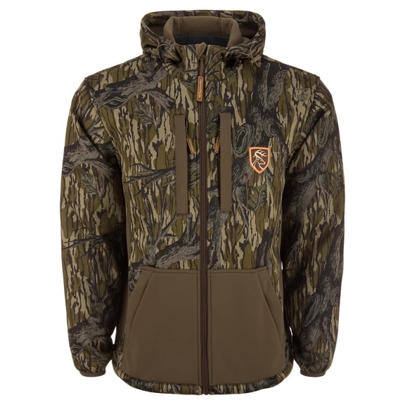 DRAKE Men's Non-Typical Endurance Warm Soft Fleece-Lined Silent Stretchy Mid-Weight Full-Zip Jacket, Adjustable Hood & Waist, Mossy Oak Original Treestand, 3X-Large