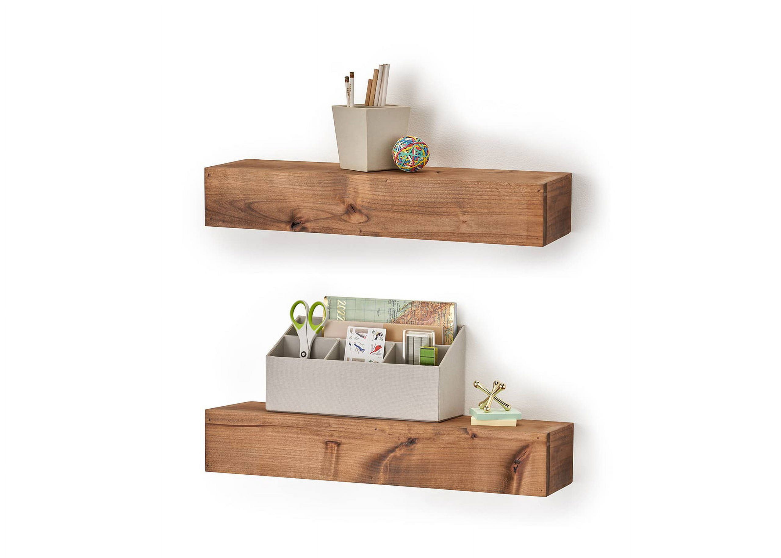 Drakestone Designs Farmhouse Floating Shelf, 24 inch - Walnut Finish (Set of 2)