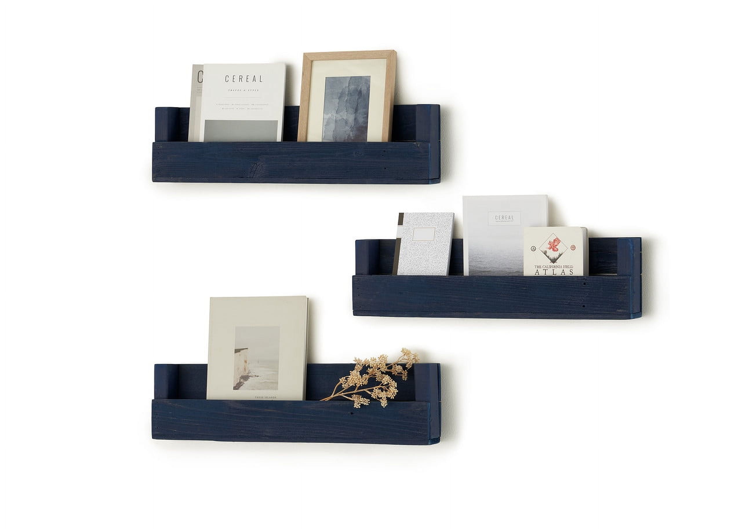 Navy Blue Reclaimed Wood Floating Wall Shelves, 3-Pack