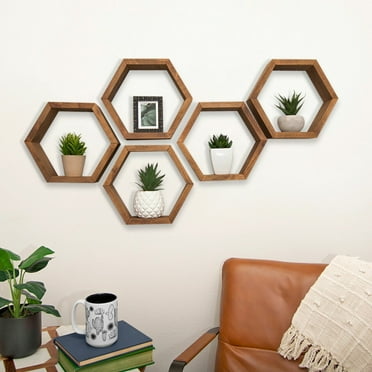 DRAKESTONE Hexagon Shelves (5-Pack) - Walnut