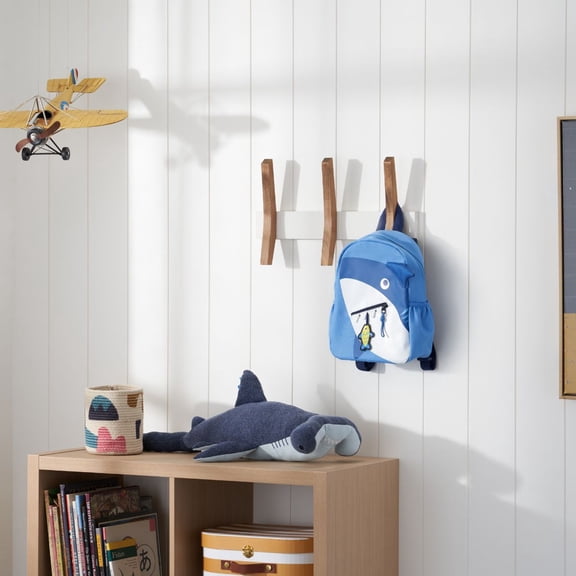 DRAKESTONE Mid-Century Coat Rack w/ 3 Wooden Hooks - White