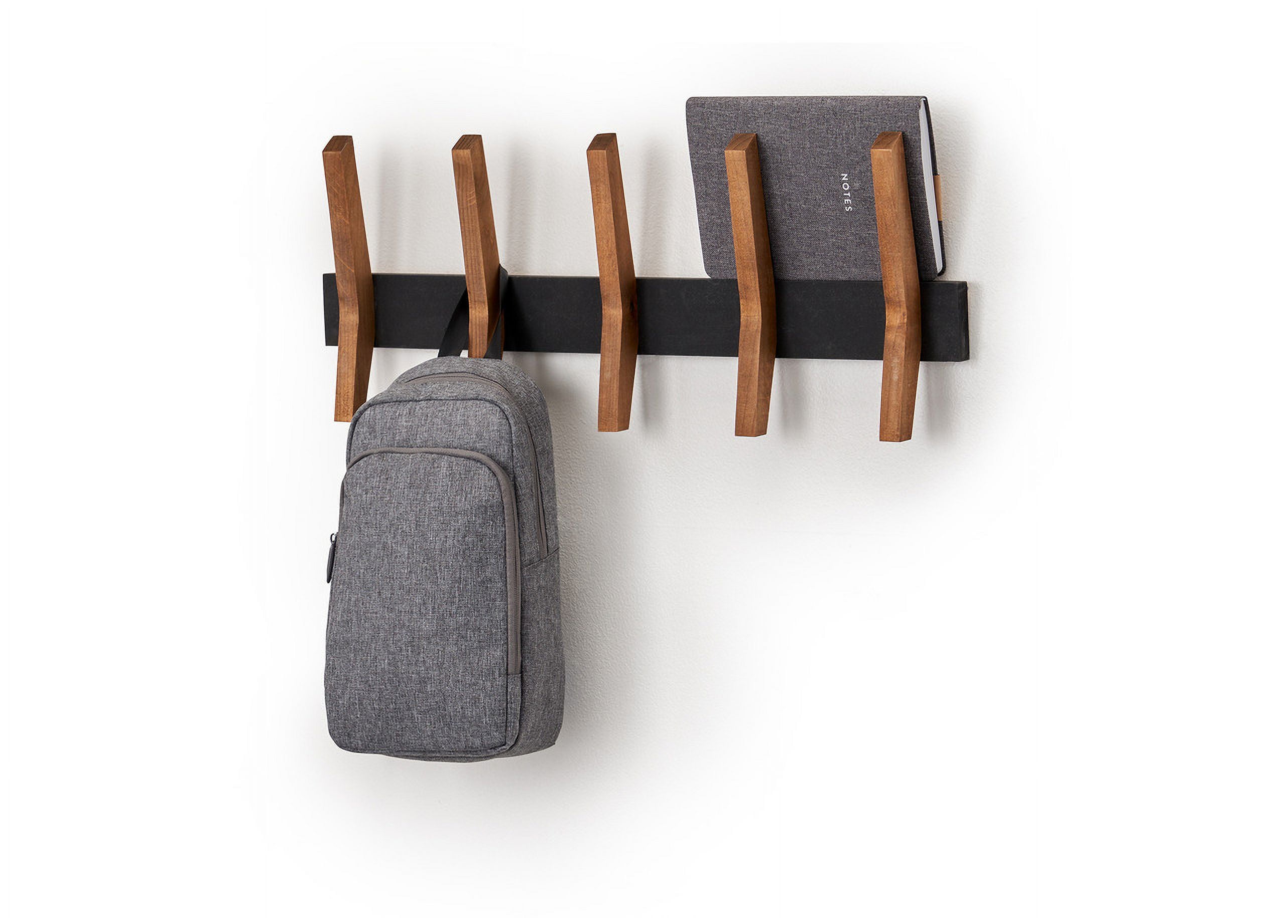 DRAKESTONE Mid Century Coat Rack w 5 Wooden Hooks Black
