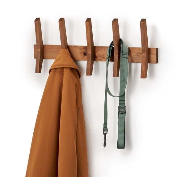 DRAKESTONE Mid-Century Coat Rack w/ 5 Wooden Hooks - Walnut