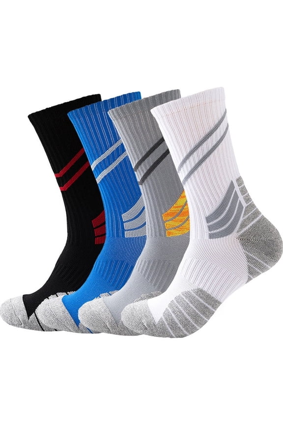 4 Pack Mens Basketball Socks Elite Athletic Mid-Calf Crew Socks for Women Youth Boys