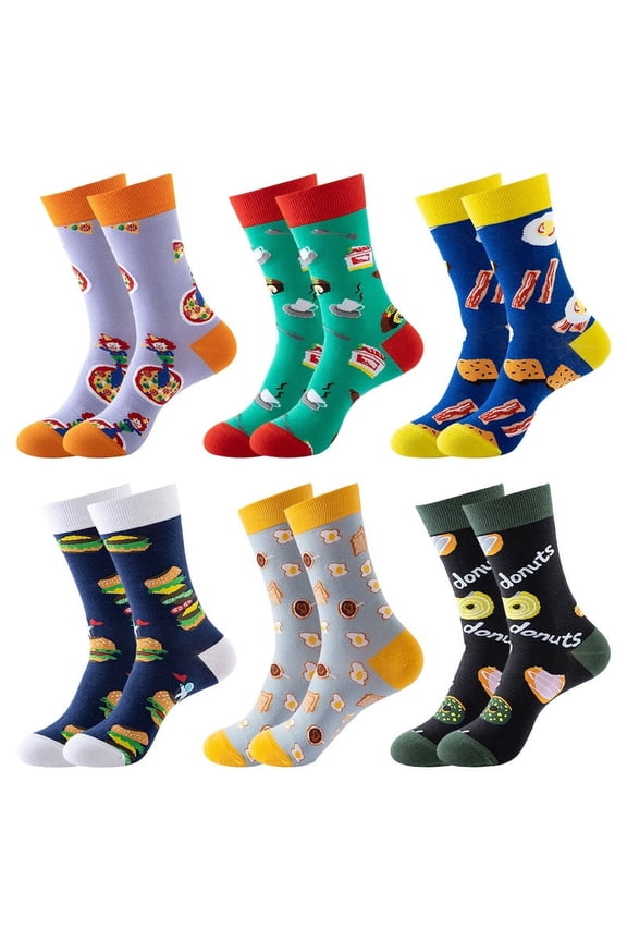 6 Pairs Men Dress Socks Funky Colorful Pattern Combed Cotton Crew Socks