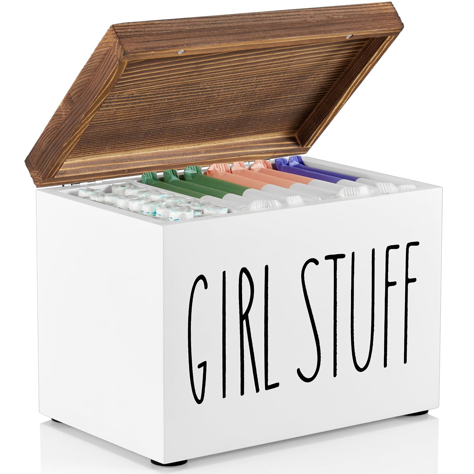 White Wood Bathroom Storage Box with Hinged Lid