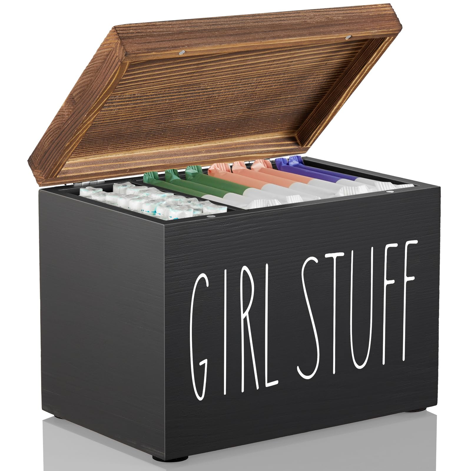 Black Wood Lidded Bathroom Storage Box
