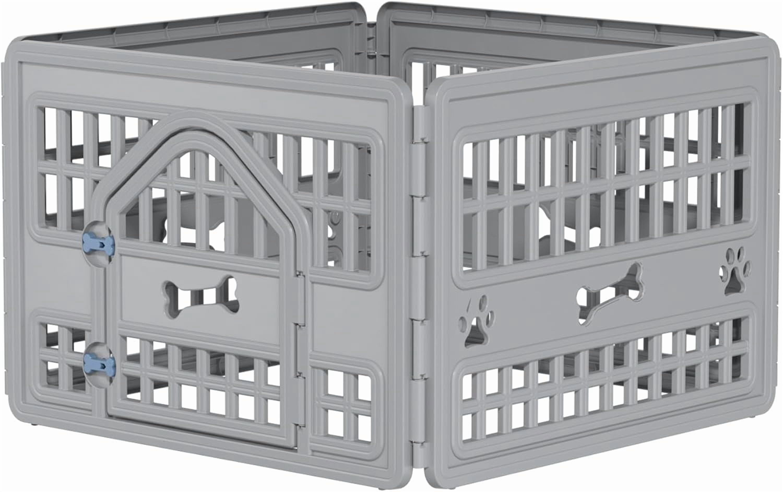 DRATO Dog Playpen & House Combo, Indoor Outdoor Waterproof Kennel with Elevated Floor & Ventilation, Sturdy Shelter for Small Medium Dogs, Easy Assembly (Gray, 33.5x33.5x23.8 Inches)