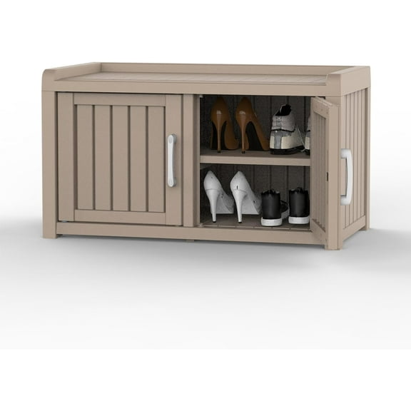 DRATO Indoor Outdoor Shoe Storage Cabinet,Waterproof Shoe Cabinet with Adjustable Shelves,Multifunctional Resin Storage for Entryway, Foyer,Hallway(Gray 31.89 * 17.32 * 17.91)