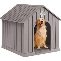 DRATO Indoor Outdoor Waterproof Dog House,PP Material,Puppy Shelter with Air Vents and Elevated Floor,Sturdy Dog Kennel for Small to Large Sized Dogs, Easy to Assemble(Gray, 38.62×36.26×38.07 Inches)