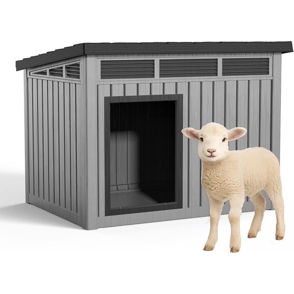 DRATO Outdoor Dog and Goat House - Resin All-Weather Dog House Outdoor, Durable Dog Kennel Outside for Backyard, Farm, Pasture