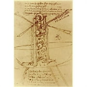DRAWING OF A FLYING MACHINE, WITH A MAN OPERATING IT, PEN & INK, Leonardo da Vinci, 1452 d1519, Florentine, Institut de France, Paris, Poster Print (24 x 36)