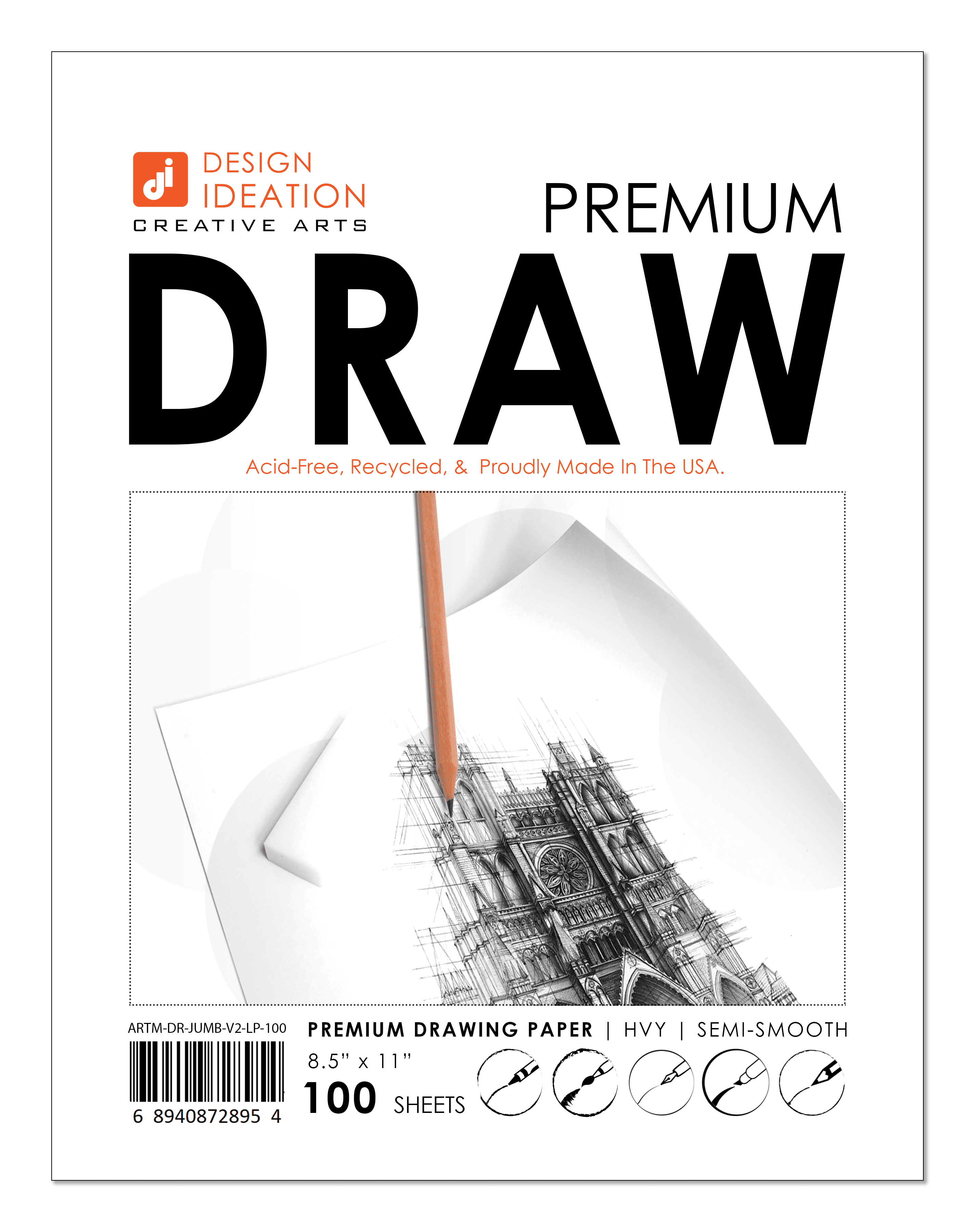 DRAWING Paper : Multi Media. Creative Project. Loose Sheet Pack. (8.5" x 11") (100 Sheets)