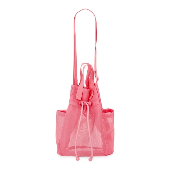 No Boundaries Women's Mesh Drawstring Crossbody Bag, Peach