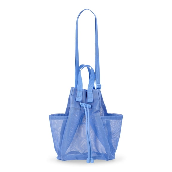 No Boundaries Women's Mesh Drawstring Crossbody Bag, Blue