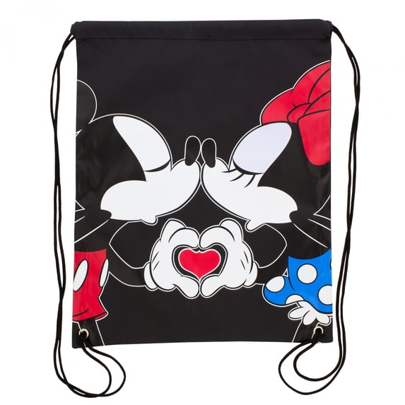 Disney Mickey & Minnie Black Nylon Drawstring Tote