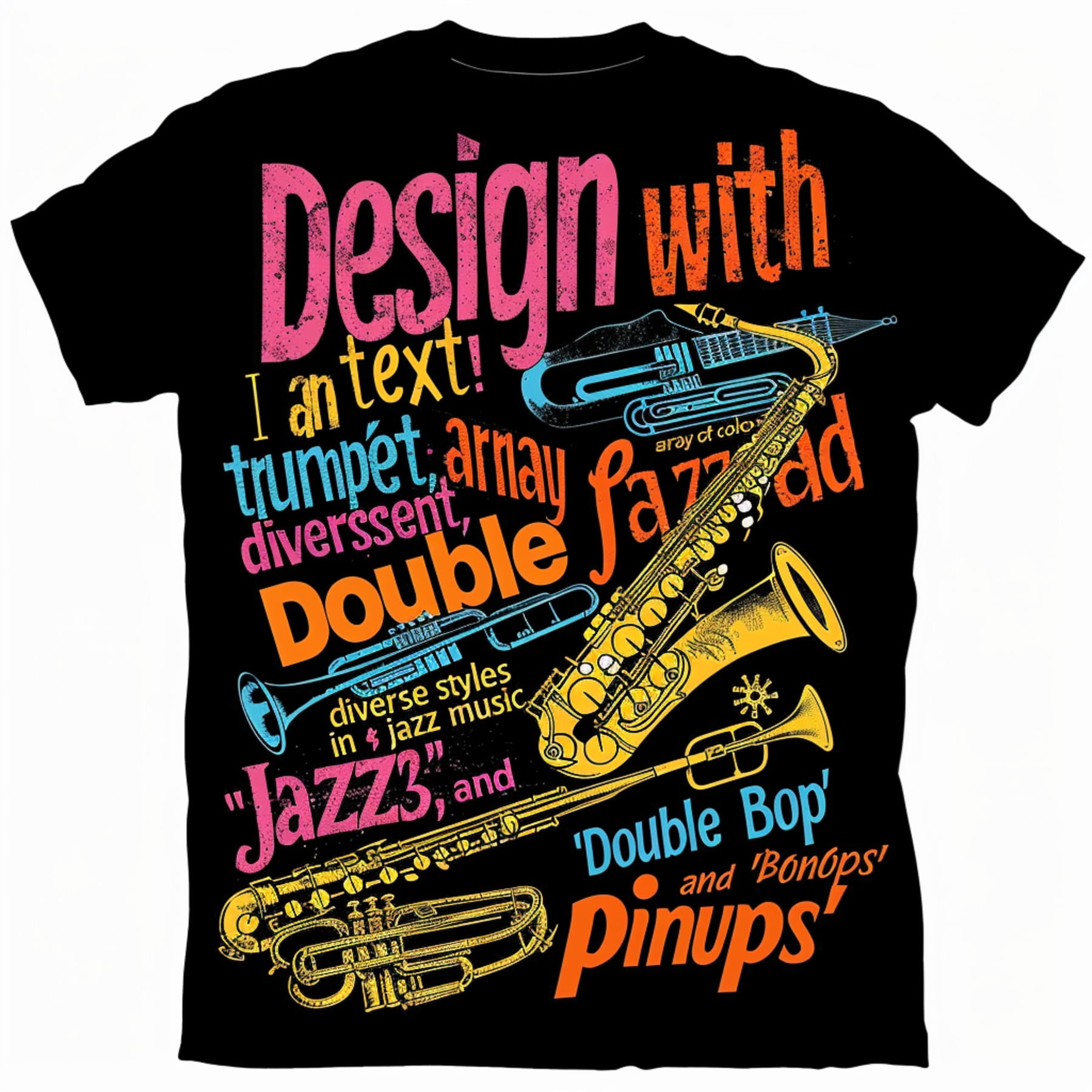 DRAYLAND Jazz Music Instruments Black TShirt Saxophone Trumpet Guitar