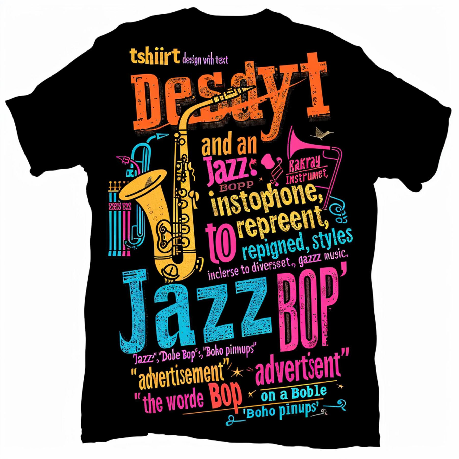 DRAYLAND Jazz Music Instruments TShirt Saxophone Trumpet Guitar Bass