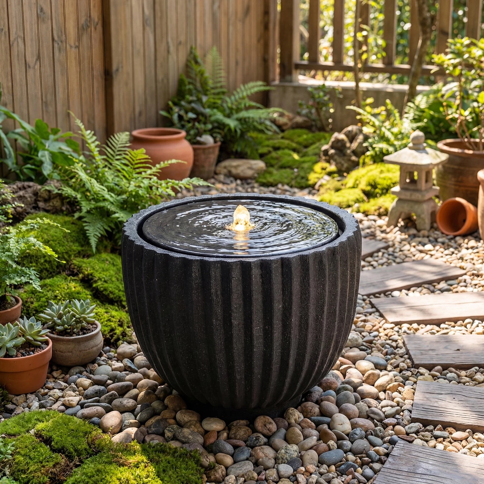 DRAZUNO 17.5" Outdoor Round Sphere Water Fountain with LED Lights & Pump, Resin Stone Look Garden Patio Water Feature for Yard, Porch, Deck