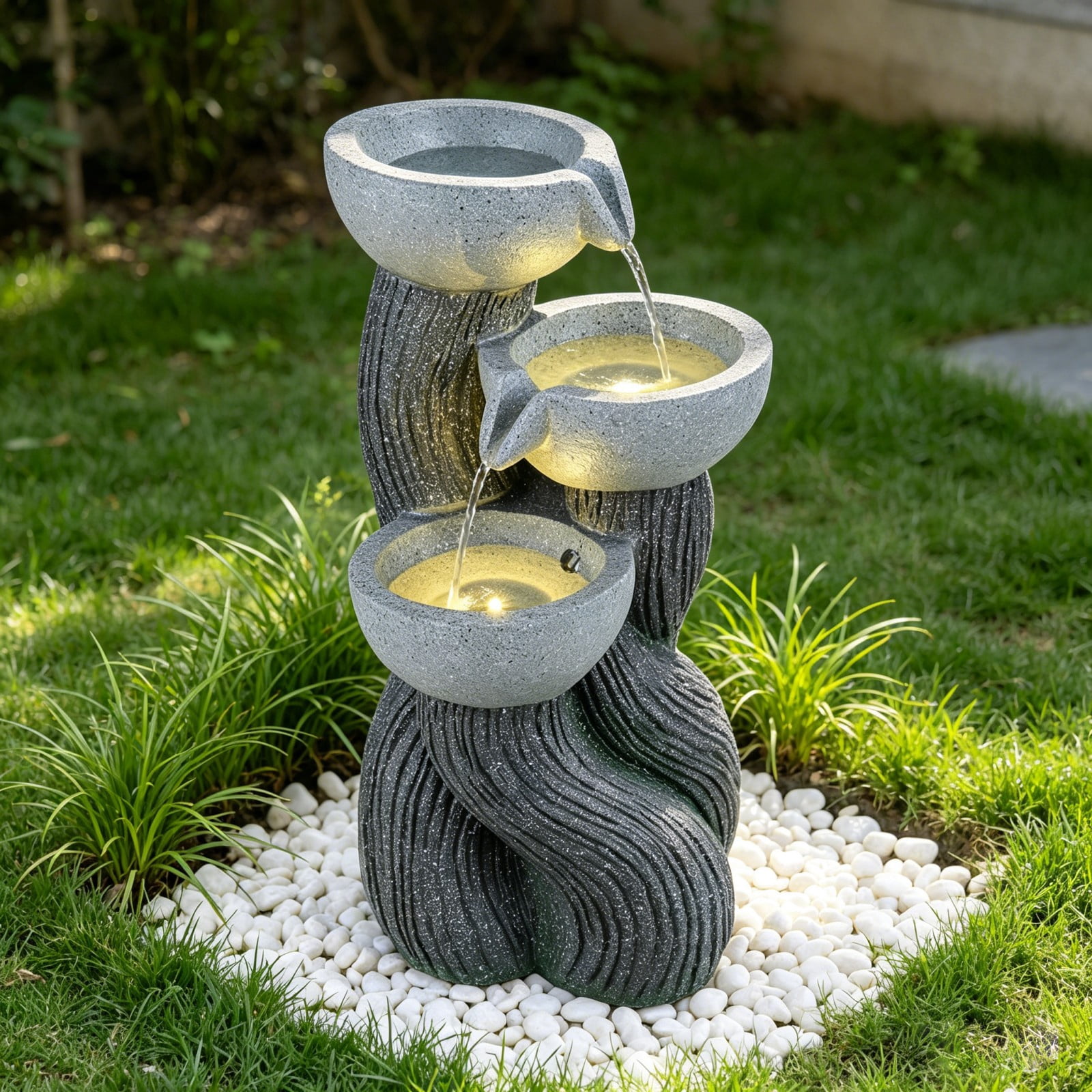 DRAZUNO 18.5"H Outdoor Water Fountain 3-Tier Cascading Bowl Tabletop Waterfall Fountain