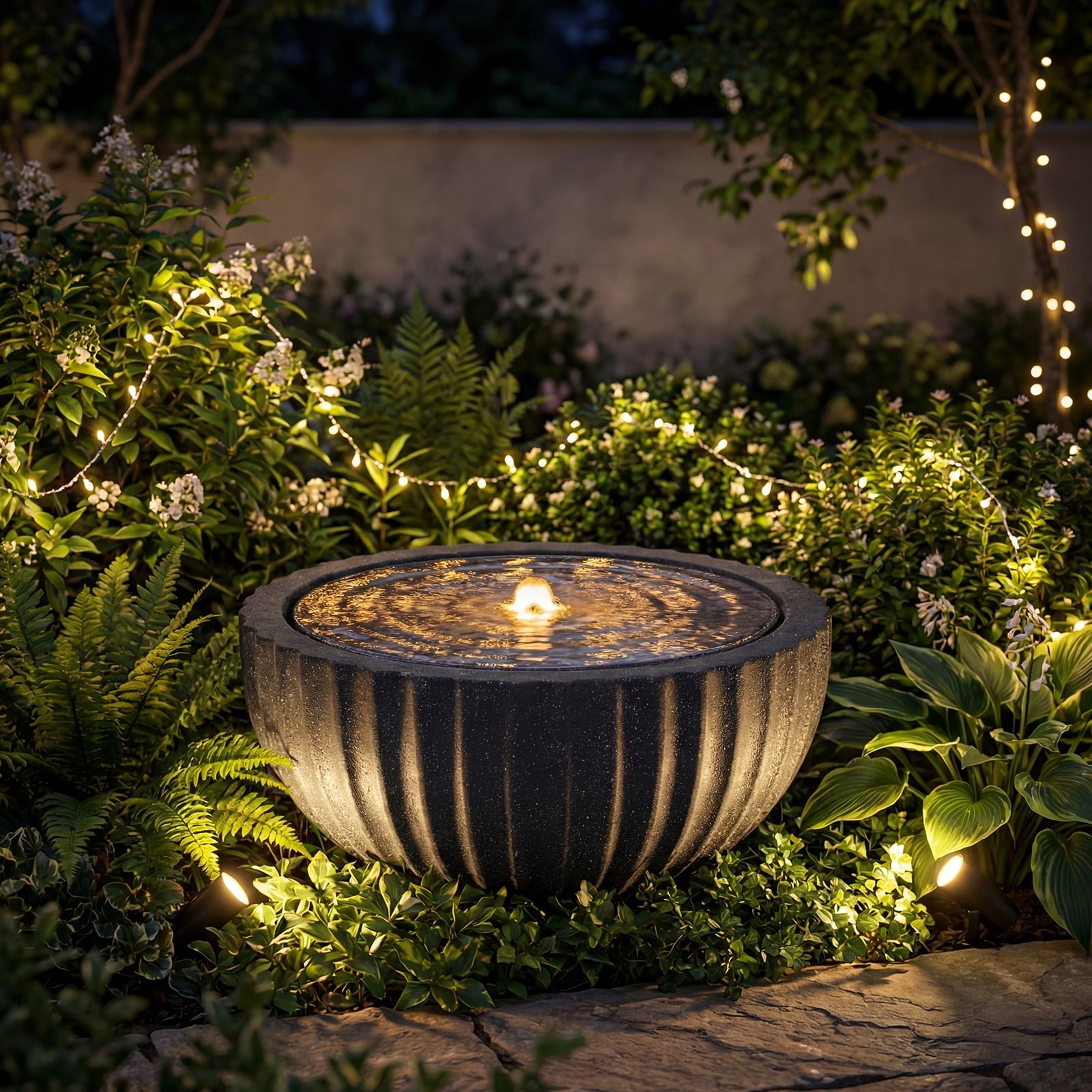DRAZUNO 18” Outdoor Round Sphere Water Fountain w/LED Lights & Pump for Garden Patio